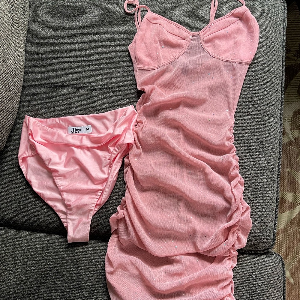 Tiger Mist pink sparkly sheer dress with pantie.